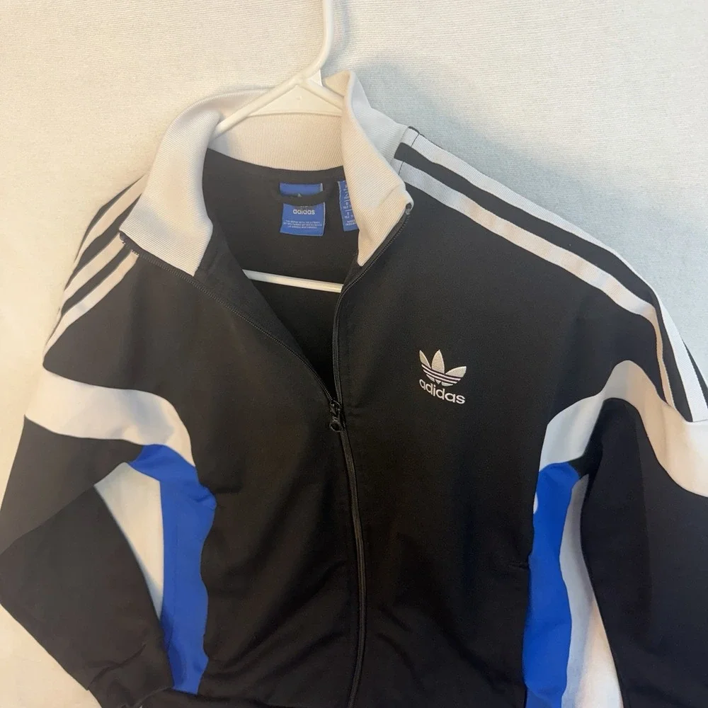 Adidas Track Jacket Boys Medium Sporty Black White Blue